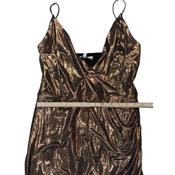 Metallic Bronze Draped Maxi Dress By WAYF With V-Neckline Spaghetti Straps - Picture 14 of 14